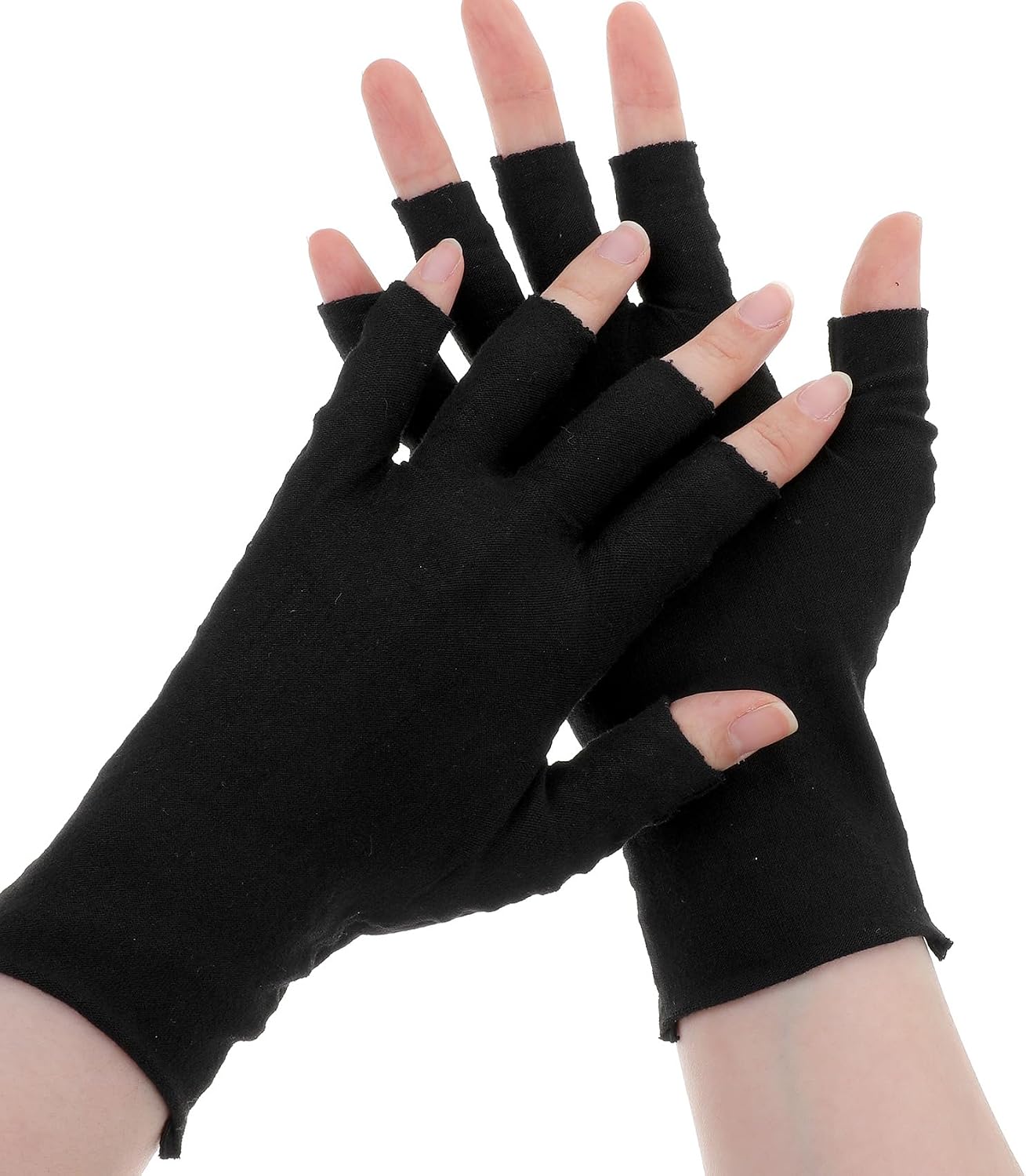 4 Pairs Black Cotton Gloves, Fingerless Cotton Gloves with Open Fingertips, Relief and Overnight Hydration, One Size Fits Most (Black)