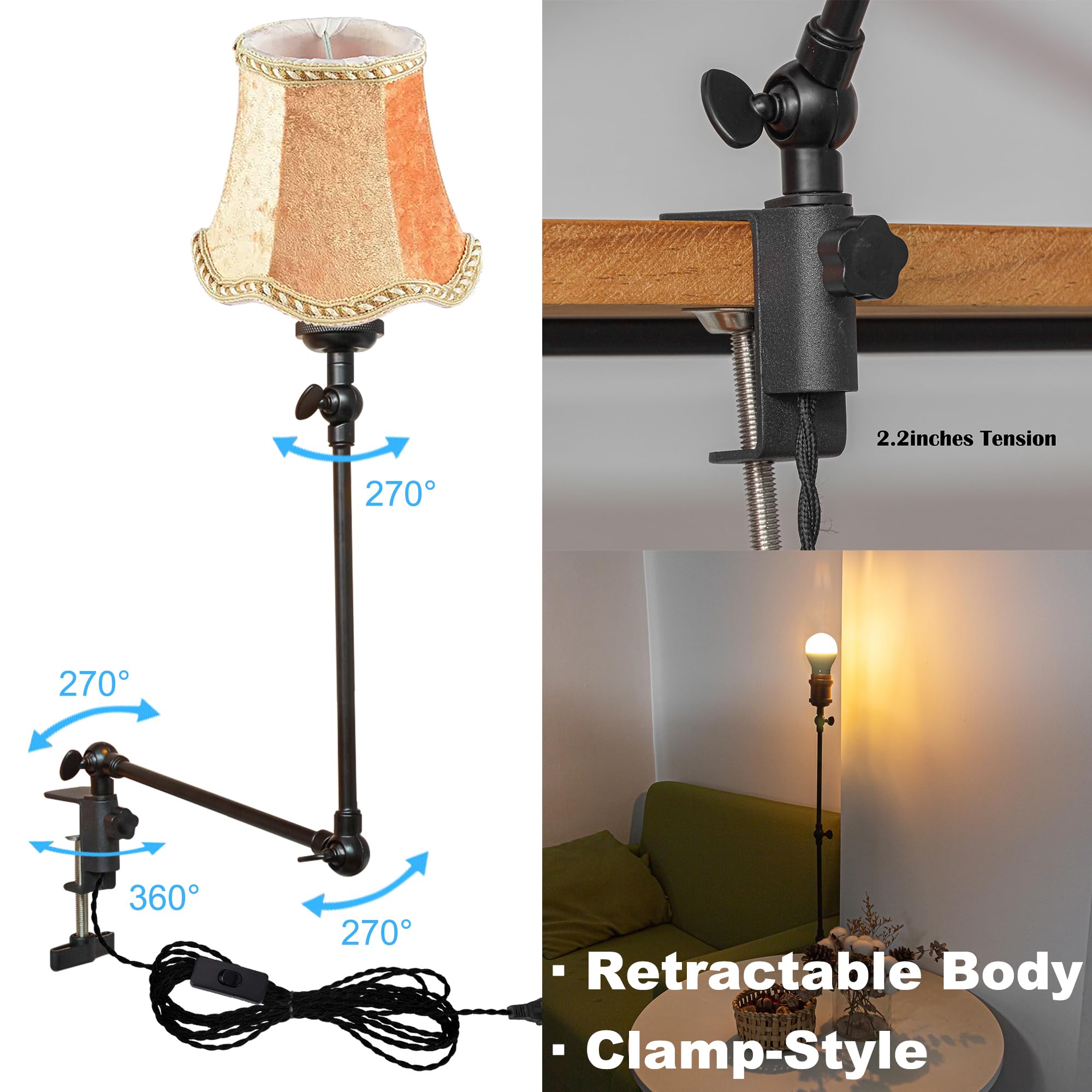 Klemmleuchte mit Fernsteuerung,1 Packung Leselampe mit 2,5 m Kabel, Dimmbar Nachttischlampe,Augenpflege Schreibtischlampe für Büro Heimgebrauch, E27 Lampenhalterung - DZ0332/8