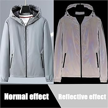 ジャケット codegraphy Nylon Rich Pocket Hooded Windbreaker Gray Chromashift Reflective Windbreaker, Color-Shifting Night