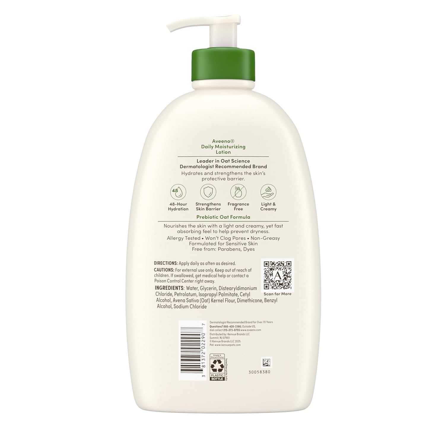 Aveeno Daily Moisturizing Body Lotion, Fragrance-Free Light & Creamy Lotion for Dry, Sensitive Skin With Prebiotic Oat Nourishes & Strengthens Skin's Moisture Barrier, Value Size, 33 fl oz - Image 6