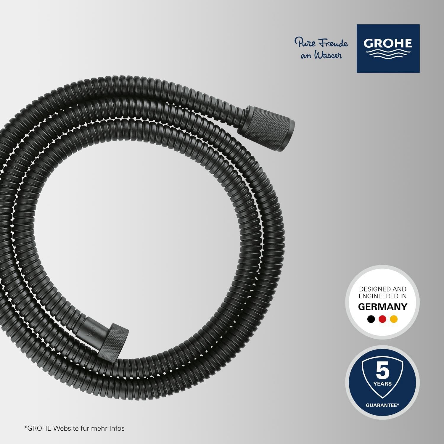 GROHE Vitalioflex - Metallbrauseschlauch (1500 mm, verstärkte Ausführung, knickfest, hitzebeständig), matt schwarz, 27502KS1