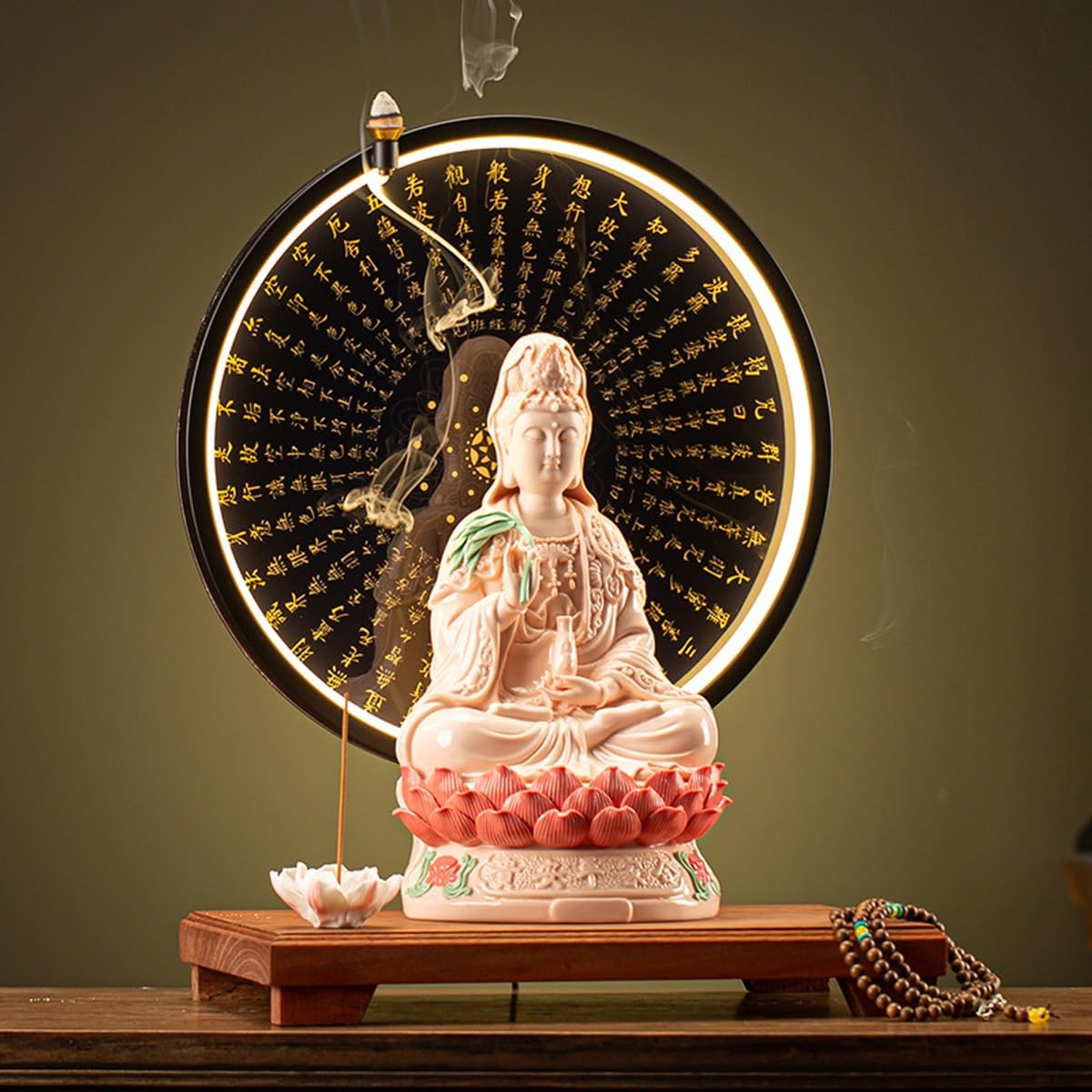 Portaincenso in Ceramica Artigianale,Bodhisattva Guanyin (Buddhista) Arte e Cultura Cinese Bruciaincenso a riflusso Decorativo Supporto per incenso a Cono Elemento d'arredo e Idea Regalo(A)