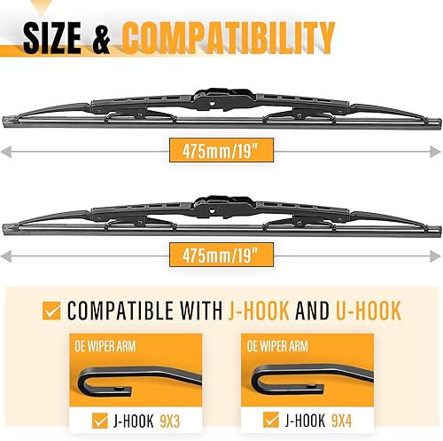 Miniatura 2 de AUTOBOO Juego de limpiaparabrisas de 19 + 19 pulgadas de repuesto para Dodge Nitro 2007, 2008, 2009, 2010, 2011, calidad original de fábrica