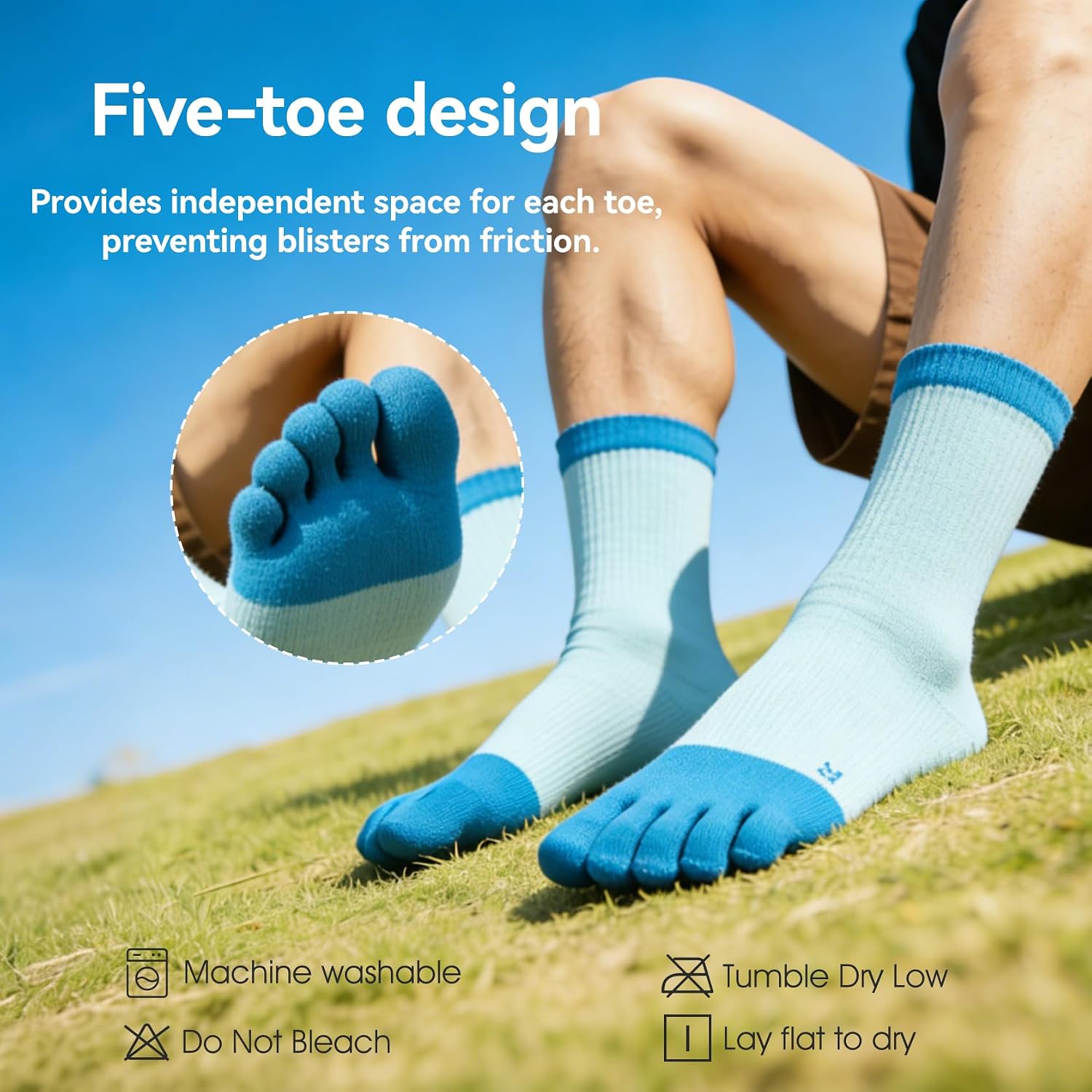 Merino Wool Blend Toe Socks for Men Women, Lightweight Moisture Wicking Thin Socks, 3 Pairs