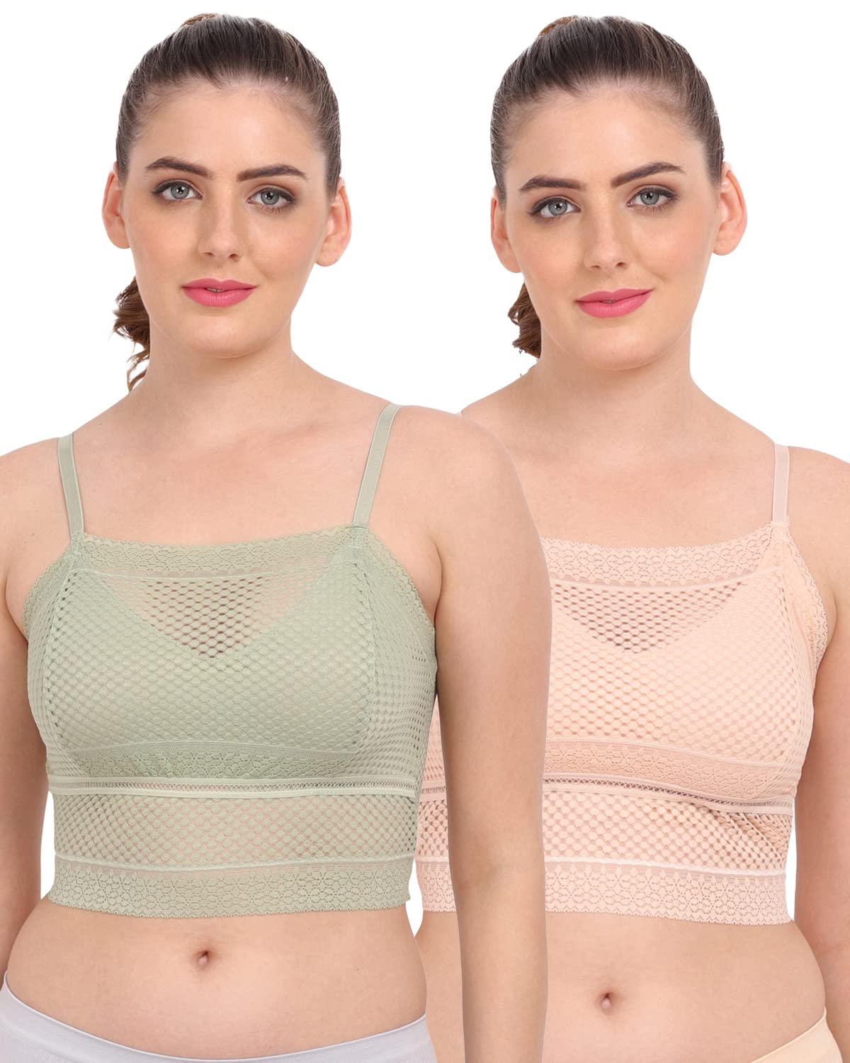 Amour Secret Women's Lightly Padded Bralette Lace Free Size Bra Pack of 2 PD837 Fit to Size (32-36)