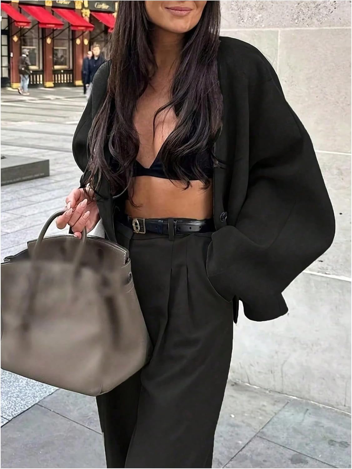 GORGLITTER Women's Oversized Trench Coat Fall 2025 Button Up Jacket Long Sleeve V Neck Peacoats - Image 3