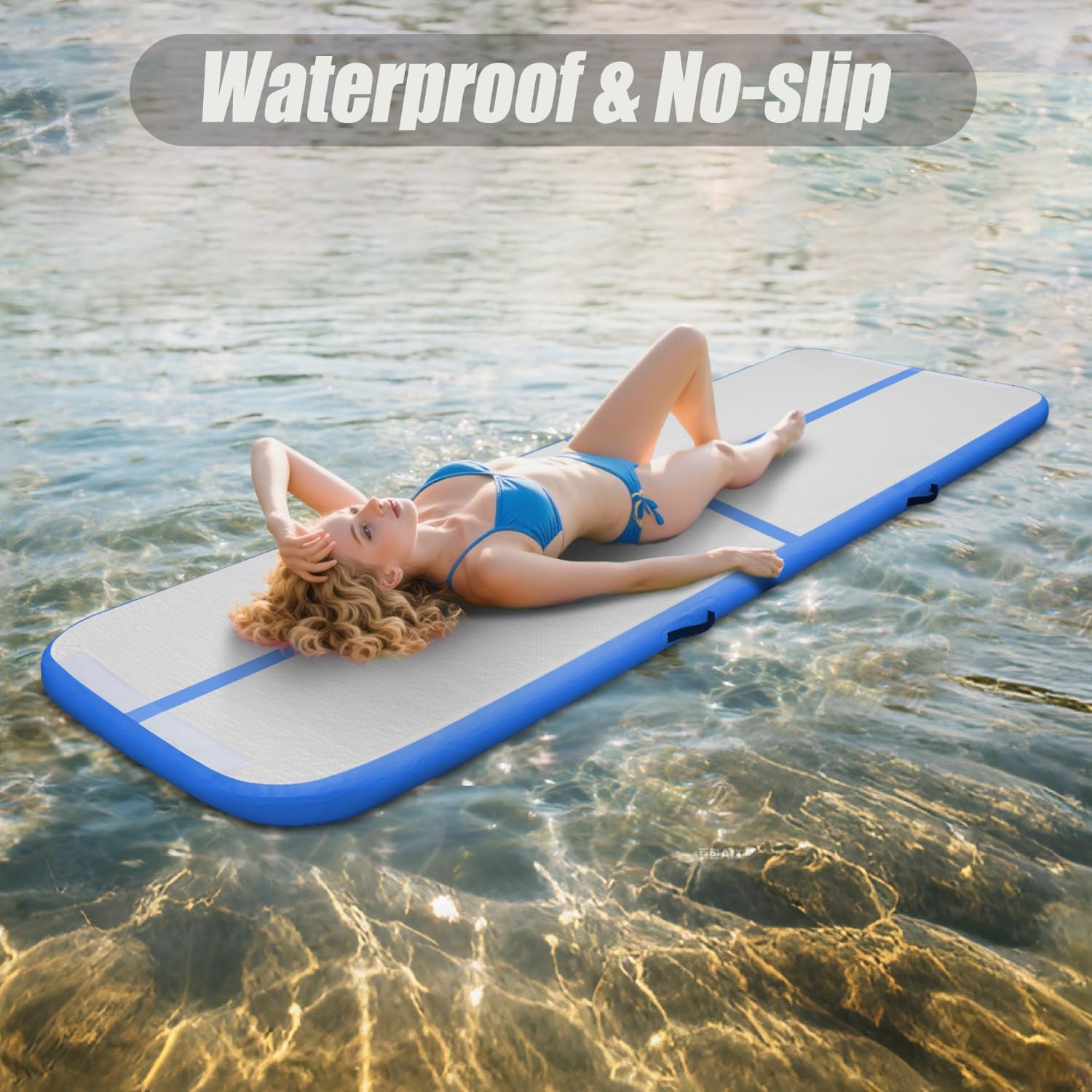 Triclicks Inflatable Gymnastics Air Mat 13ft 4 Inches Thick Tumbling Mat with Electric Air Pump for Home Gym Training Cheerleading Yoga Outdoor Beach Water