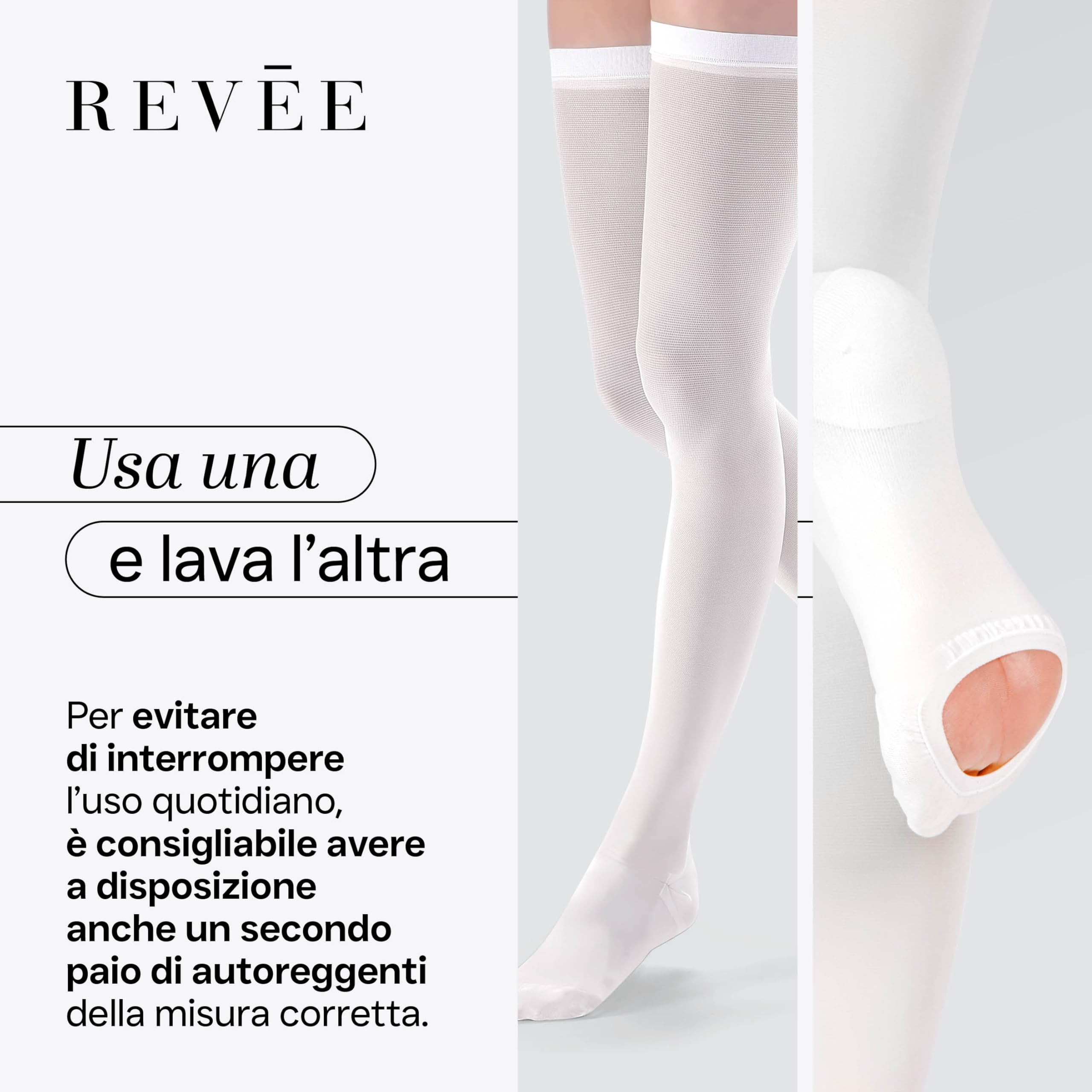 REVÉE Calze Autoreggenti Unisex a Compressione Graduata, Calze Antitrombo Post-Operatorie mirata alla coscia, con Foro d’Ispezione, Elastiche e Compressive