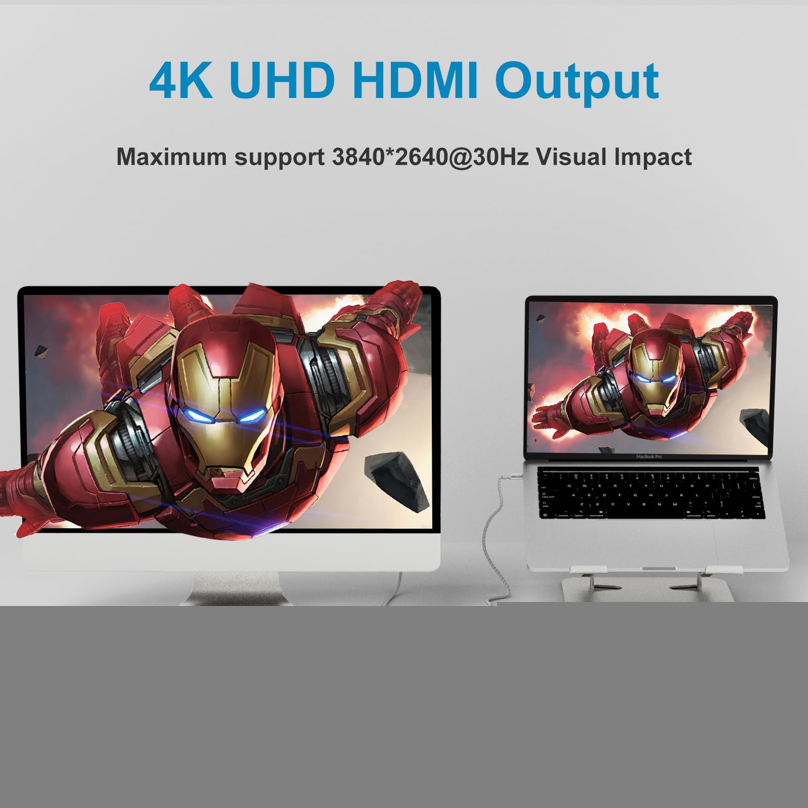 Battony USB-C to 4K HDTV Digital AV Adapter for MacBook Pro/Air, USB 3.0 5Gbps Date Transfer &100W PD & 50cm Braided Cable, Compatible for Mac Pro Air M1 M2 iMac and Other Type C Devices