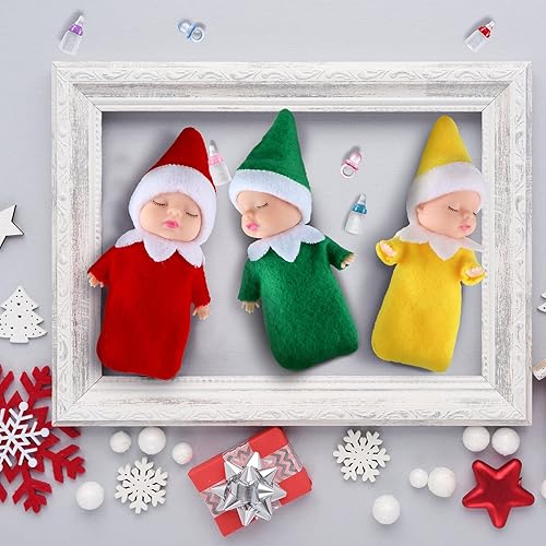 Miniatura 7 de Juego de 18 muñecas pequeñas gemelas, 6 muñecas de Navidad, 6 botellas de leche y 6 chupetes de muñeca, mini muñecas coloridas de felpa lindas