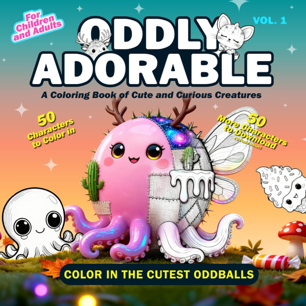 Oddly Adorable: A Colouring Book of Cute and Curious Creatures for Kids and Adults