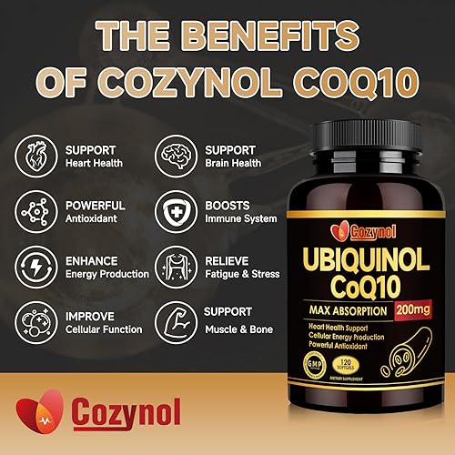 Miniatura 7 de Ubiquinol CoQ10 - Cápsulas blandas de 200 mg, coenzima de alta absorción Q10 que apoya la salud del corazón y la producción de energía,