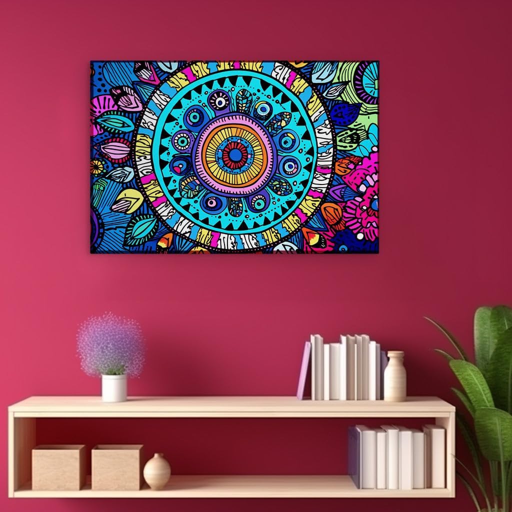 Canvas for Living room. Vibrant Symmetry � Unveiling the Dynamic Radiance of Colorful Circularity, 27 x 18 inch Canvas Wall Art - Contemporary Masterpieces - Modern Home Decor - 69x46 cm (27x18 inch)