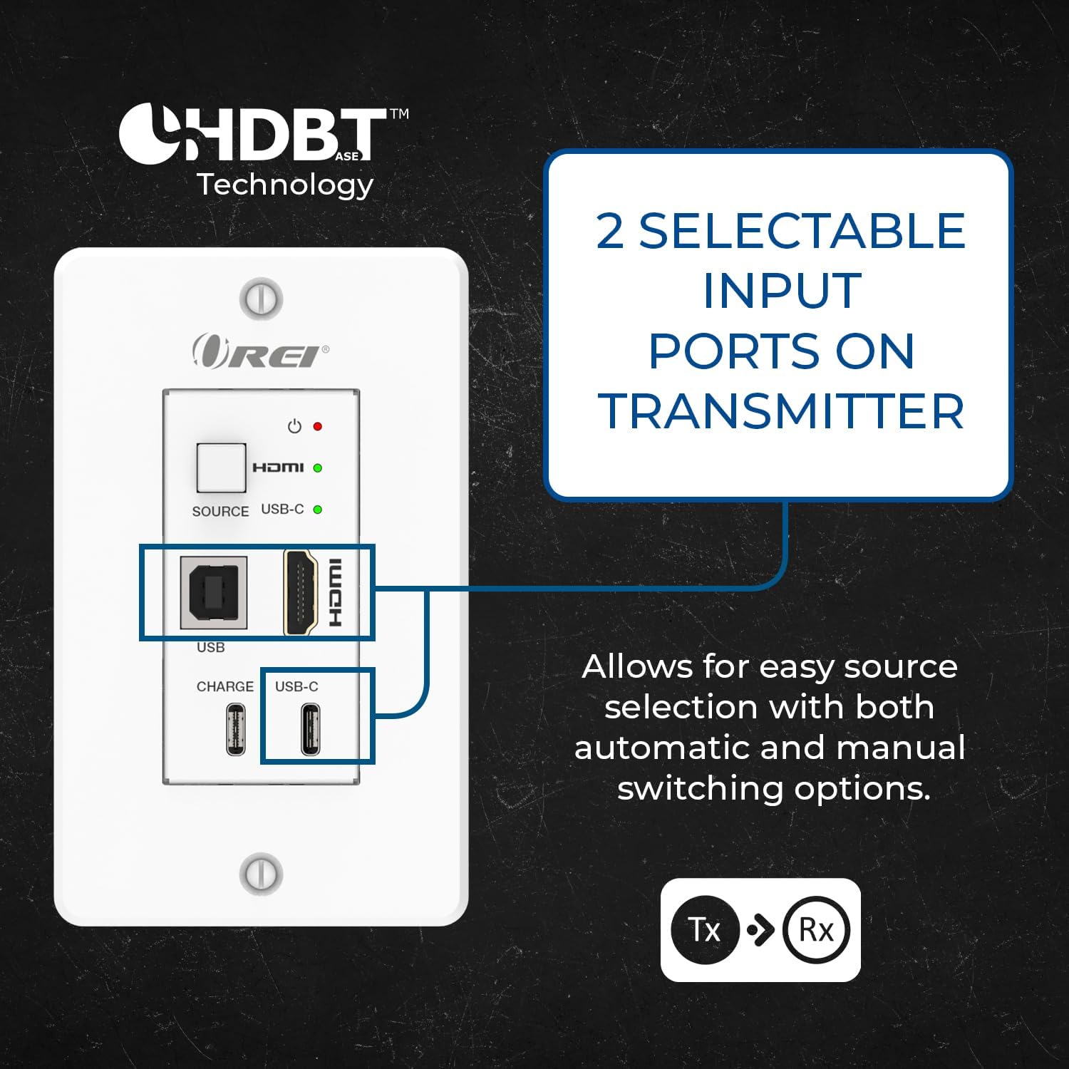 OREI 4K HDBaseT HDMI & USB-C KVM Extender Wall Plate – 330ft Over Cat6, 18Gbps, HDR10, USB 2.0, PoC, Dual Input