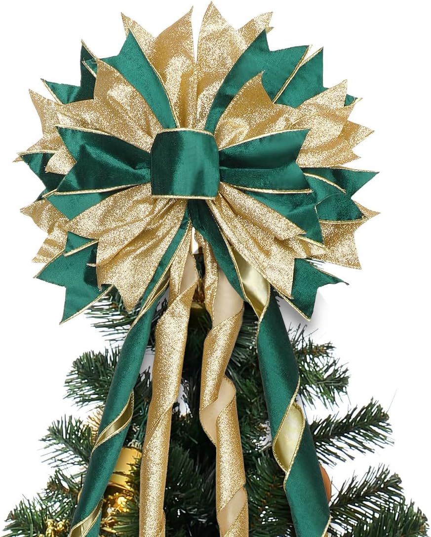 CANGBI Green Gold Christmas Tree Topper, 40x13 Inches