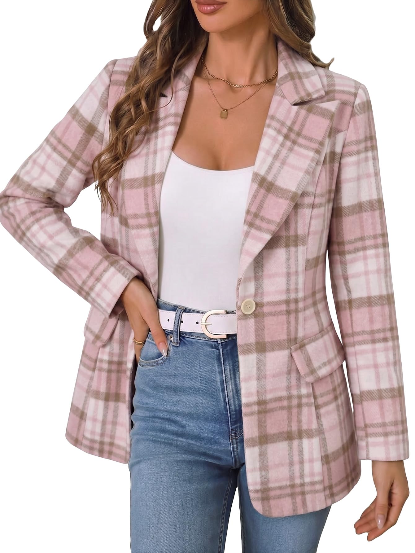 mina self 2026 Spring Women's Flannel Plaid Blazer Jacket - Fully-Lined Soft Slim Lightweight Casual Work Cute Trendy Pocket-picture-29