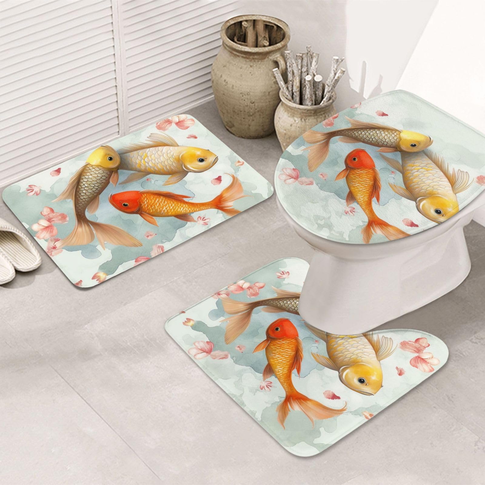 Tapis de bain antidérapants Fish Lover en flanelle contre le sol froid de salle de bain