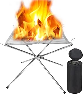 Tragbare Feuerstelle für Camping, Outdoor, faltbare Feuerstelle mit Tragetaschen, Edelstahl-Mesh-Feuerstelle, kleine Feuerstelle, zusammenklappbares Lagerfeuer für Garten, Terrasse, Hinterhof