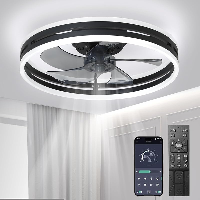 Revneey Csendes Mennyezeti Ventilátor Lámpa 50W Dimmelhető Távirányítóval és App Vezérléssel