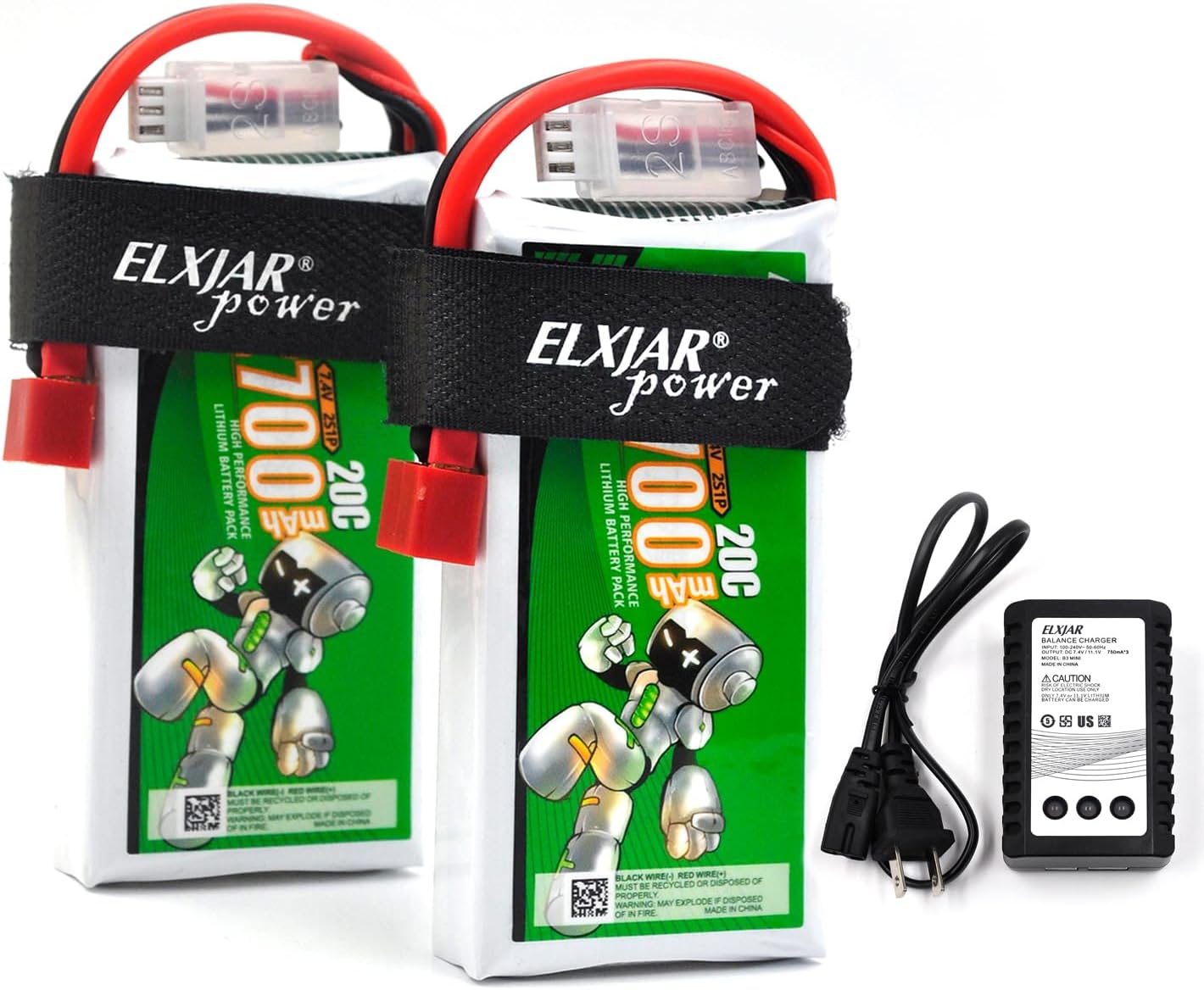 (2-Pack) High Capacity 2700mAh 7.4V 20C Li-Po 2S Battery with T Plug and 2X Balance Chargers Compatible with WLTOYS 12428 12423 12429 1/12 RC Cars Upgrade