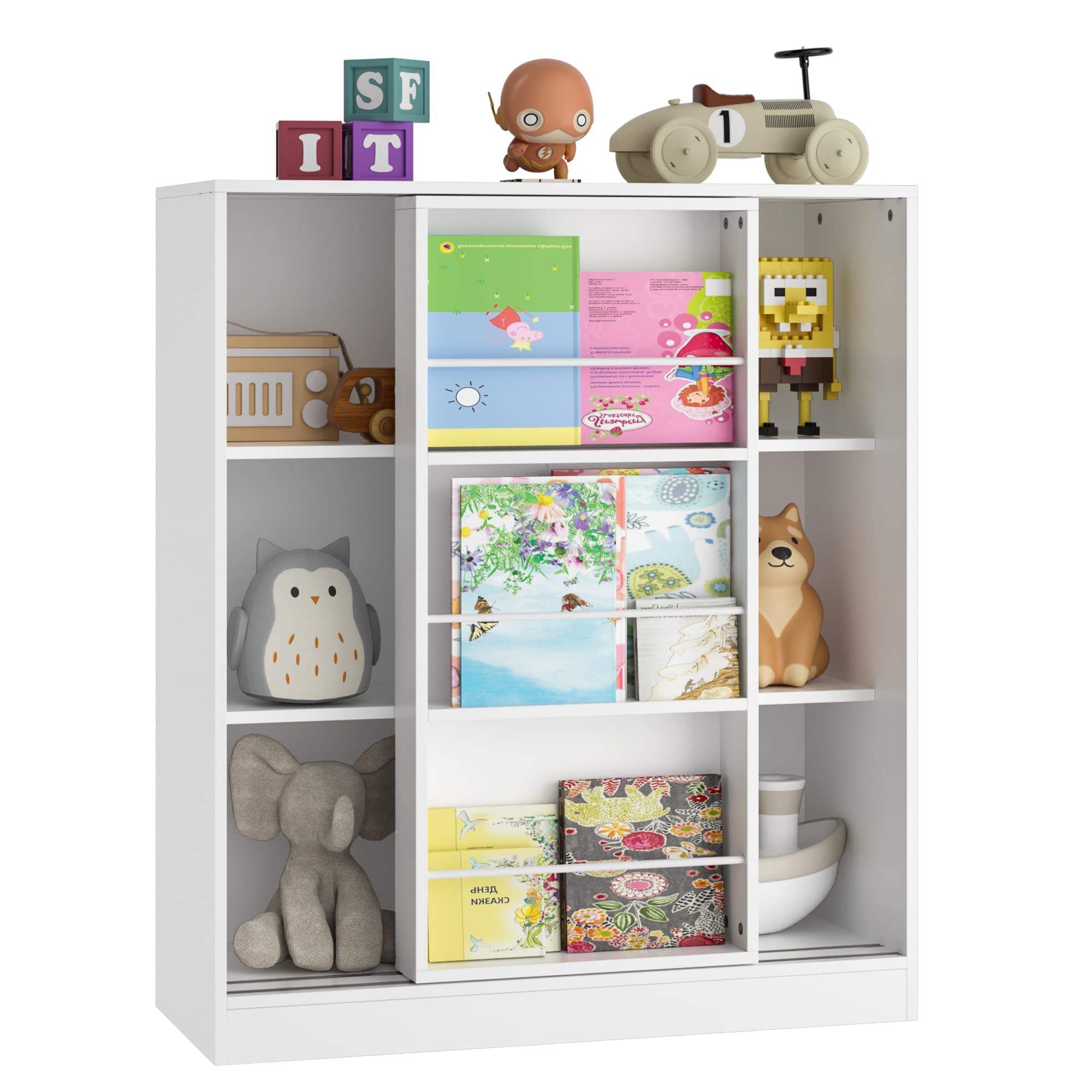 Buy FOTOSOK Kids Bookcase with Sliding Shelf, 3 Tier Book Shelf Toy
