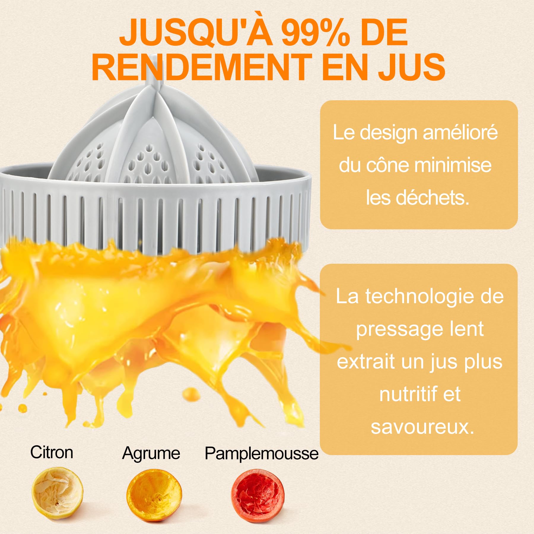 MAISON HUIS Presse-agrumes Électrique Presse-oranges Presse-citrons Extracteur de Jus Portable avec Recharge USB pour Oranges Citrons Pamplemousses Agrumes (Noir)