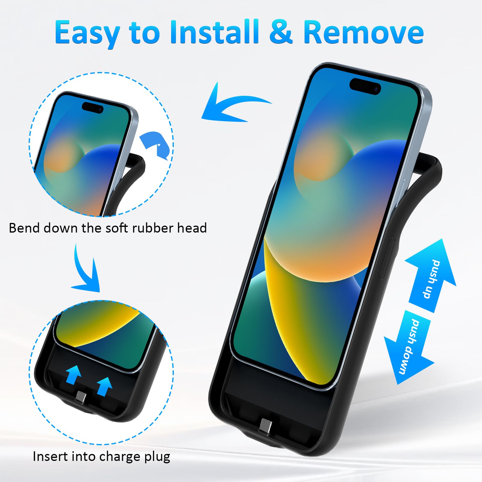 Akkuhülle für iPhone 16(6,1 Zoll), 8500mAh Tragbares Ladegerät iPhone Ultradünn Erweiterter Akku Hülle Telefonladegerät und Schutzhülle mit Ladefunktion für iPhone 16- Schwarz