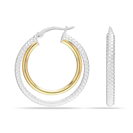 LeCalla Sterling Silber Schmuck Zwei-Ton-Drei-Ton Verflechtung Oval & Runde Form poliert klobige Reifen Ohrringe für Frauen