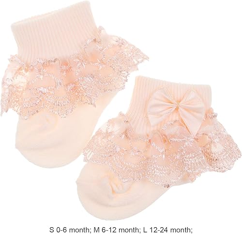 Miniatura 6 de DRESHOW Calcetines de bebé para niñas con ojales y volantes de encaje, calcetines de vestir para recién nacidosbebésniños pequeñosniños para niña