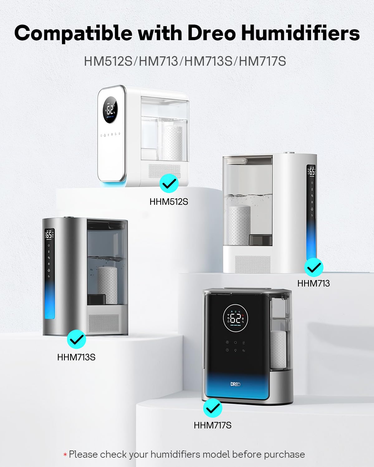 Leemone Lot de 6 cartouches de déminéralisation pour humidificateur Dreo HM512S/713/713S/717S, cartouche #DR-HPA017 pour éviter l'accumulation de minéraux, filtre l'eau dure, élimine la poussière