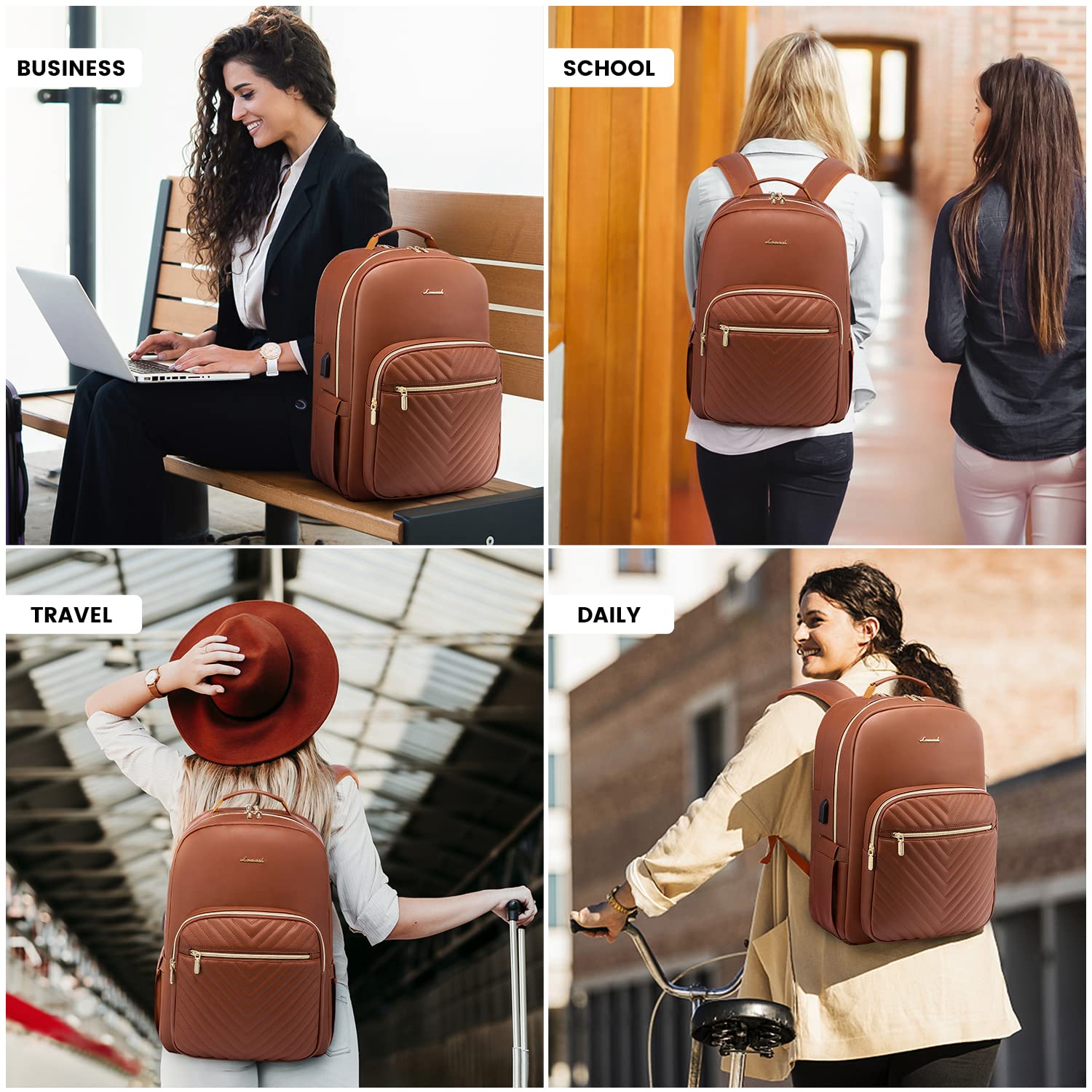 Women Backpack Purse Faux Leather Large Capacity Travel Work School Women Soft Faux Leather Ladies Travel Shoulder Bag: Stylish  main image 3