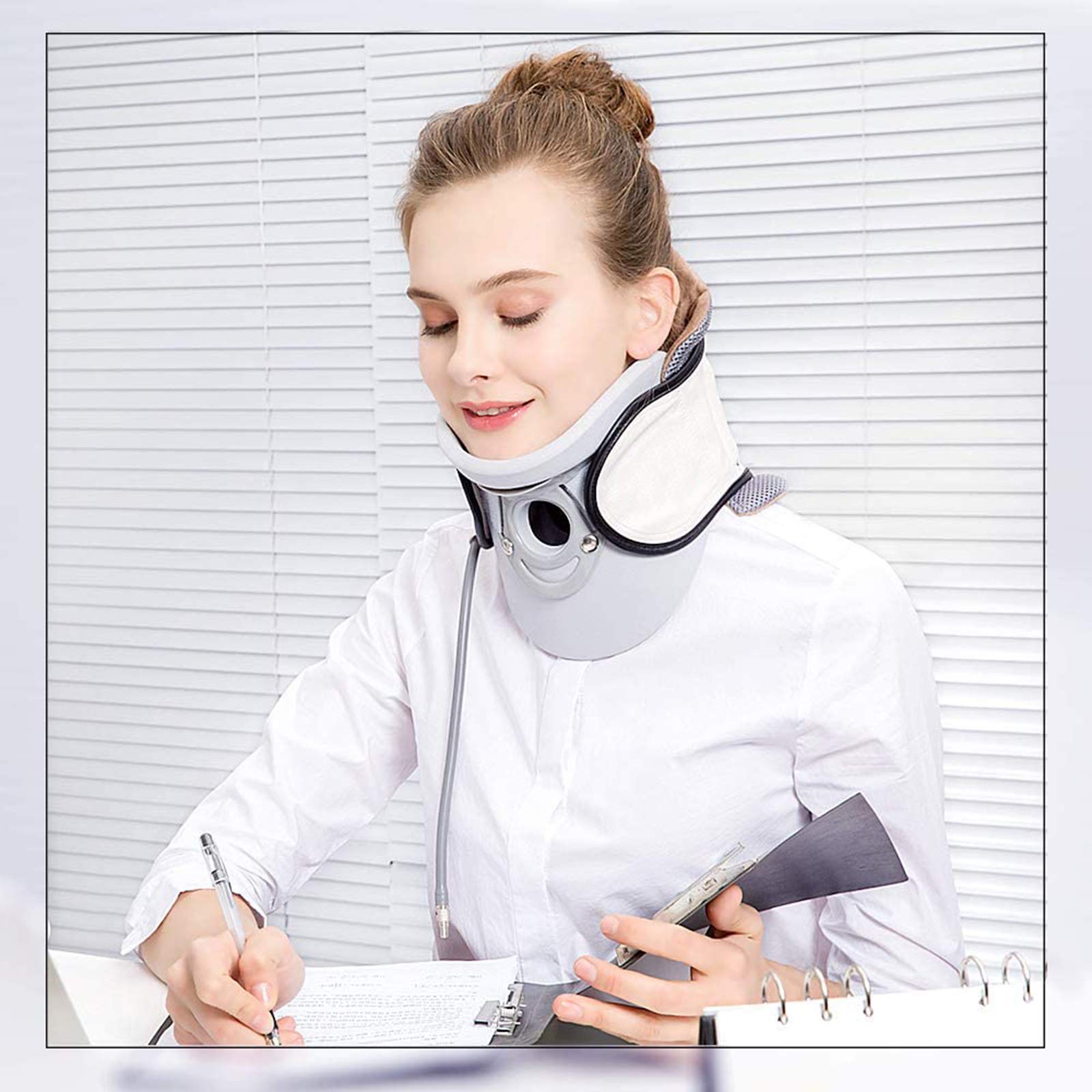 Dispositivo de Tracción Cervical del Ensanchador del Cuello, Cuello Inflable del Ensanchador del Cuello para Alineación de la Columna Vertebral de Tracción en el Hogar,Blanco