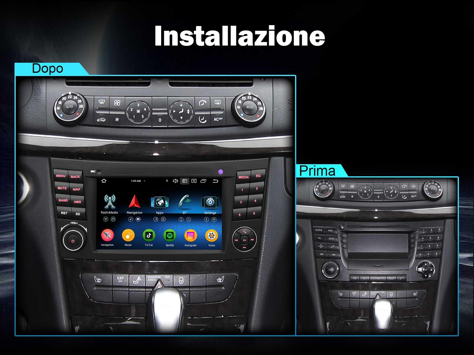 Erisin 7 pollici 8-Core 4GB+64GB Android 14 Autoradio 2 Din GPS Navigatore per Mercedes W211 W219 Classe E/CLS Supporto CarPlay senza fili Android Auto Bluetooth 5.0 WiFi DSP DAB+USB OBD2 FM Canbus 4G