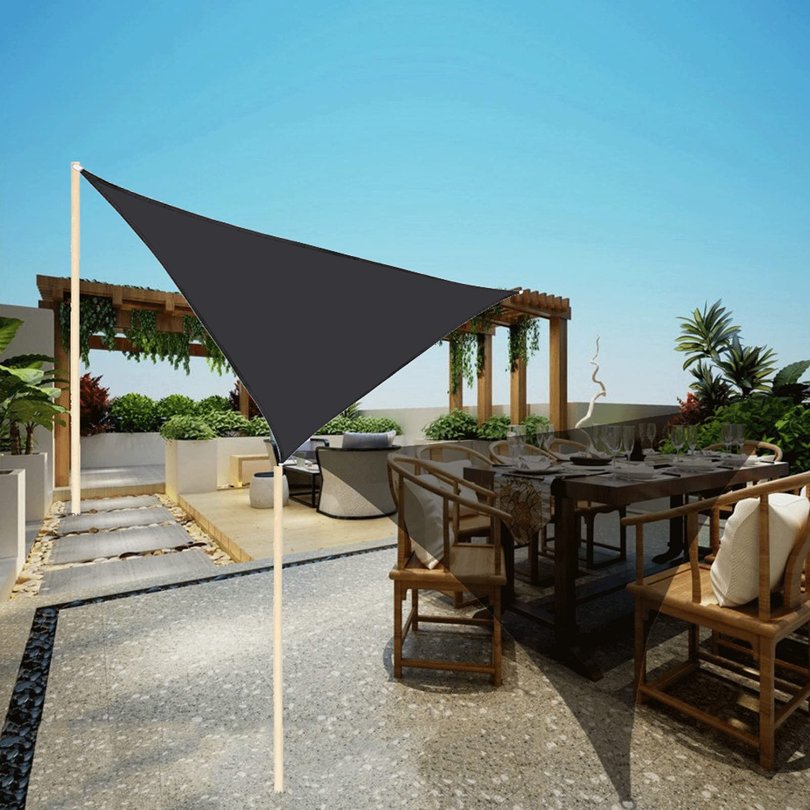 MOCHAMIK a Vela Parasole per Esterni - Copertura Triangolare Impermeabile per Patio per Posto Auto Coperto per Piscina in Giardino - Protezione UV 16x16x16 ft Nero