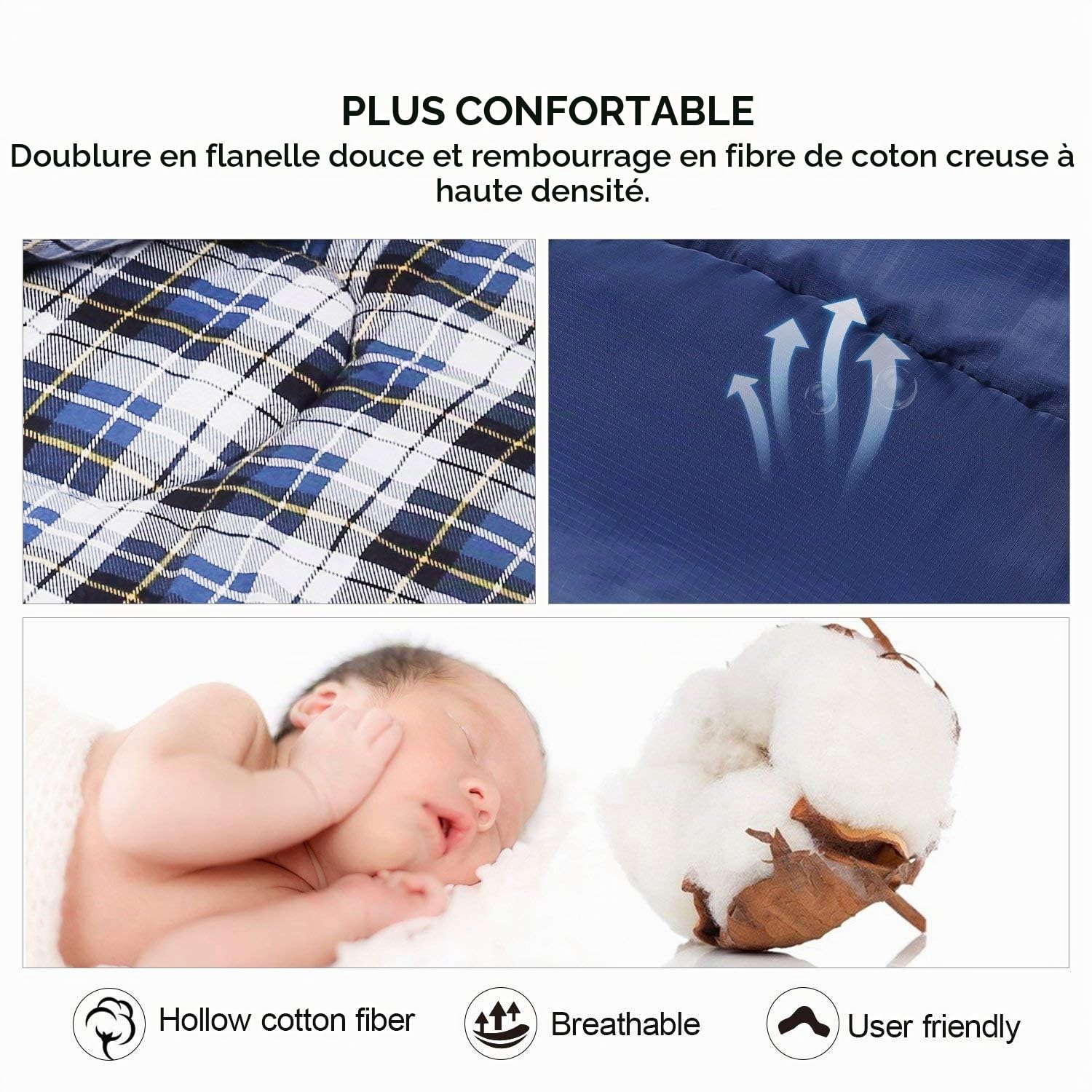 REDCAMP Sac de Couchage en Flanelle de Coton pour Camping, 3 Saisons, Chaud et Confortable, pour Adulte, enveloppe avec Rembourrage de 2/3/4 LB