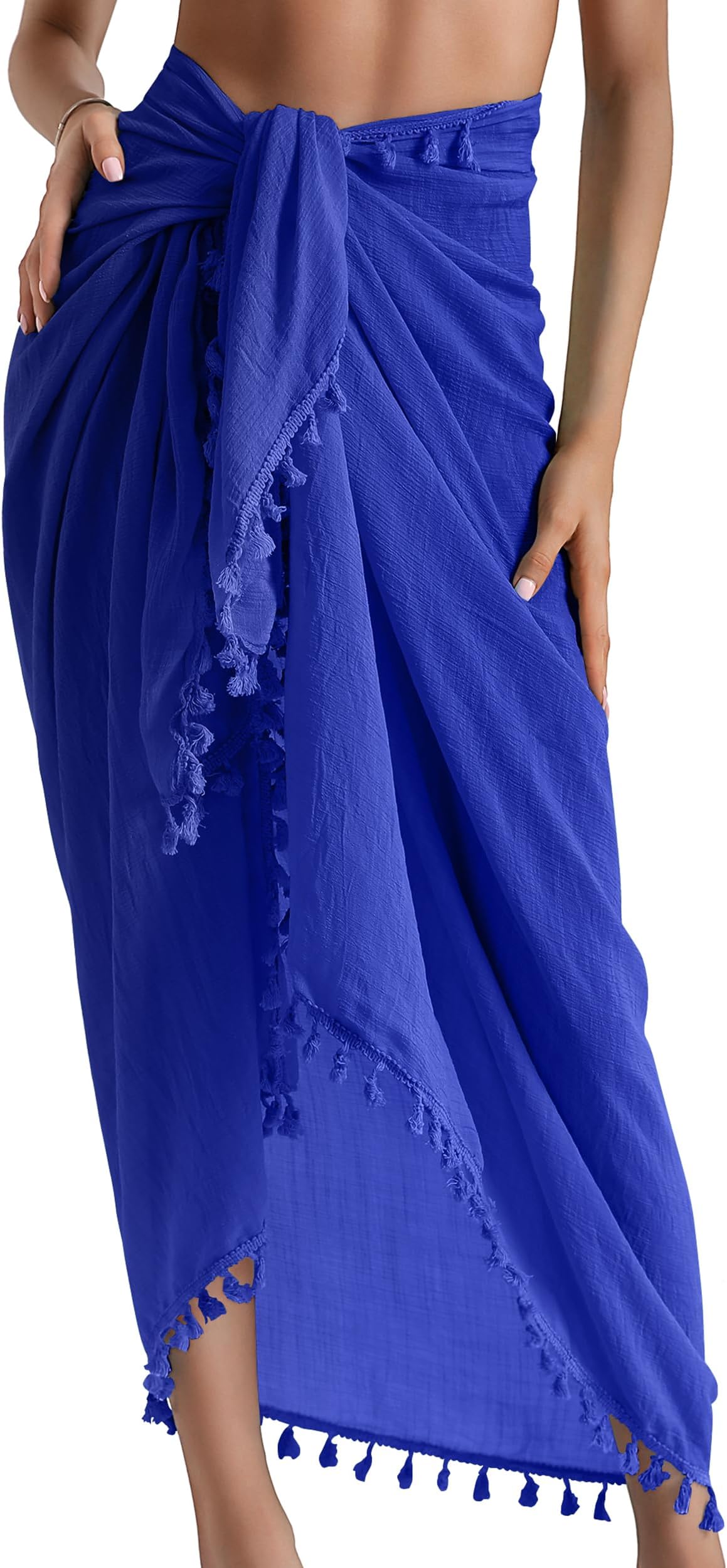 Eicolorte Beach Sarong Pareo Womens Semi-Sheer Swimwear Cover Ups Short Skirt with Tassels