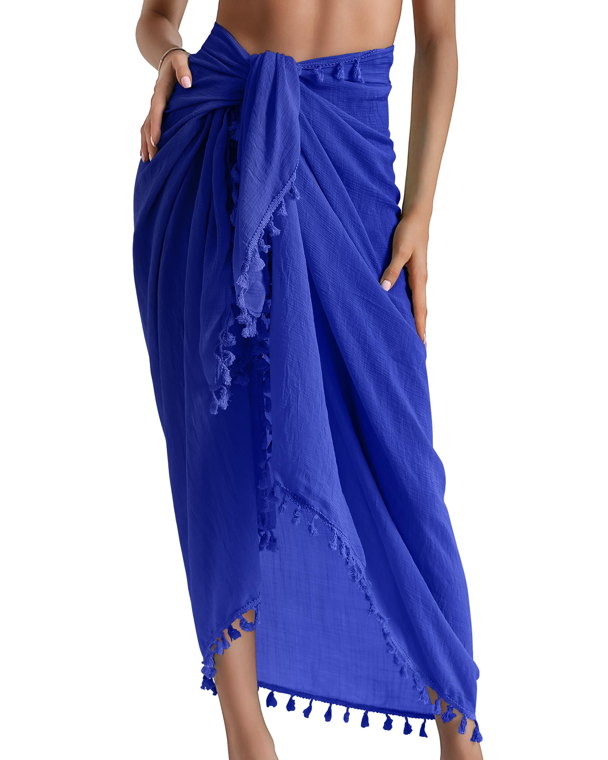 Eicolorte Beach Sarong Pareo Womens Semi-Sheer Swimwear Cover Ups Short Skirt with Tassels