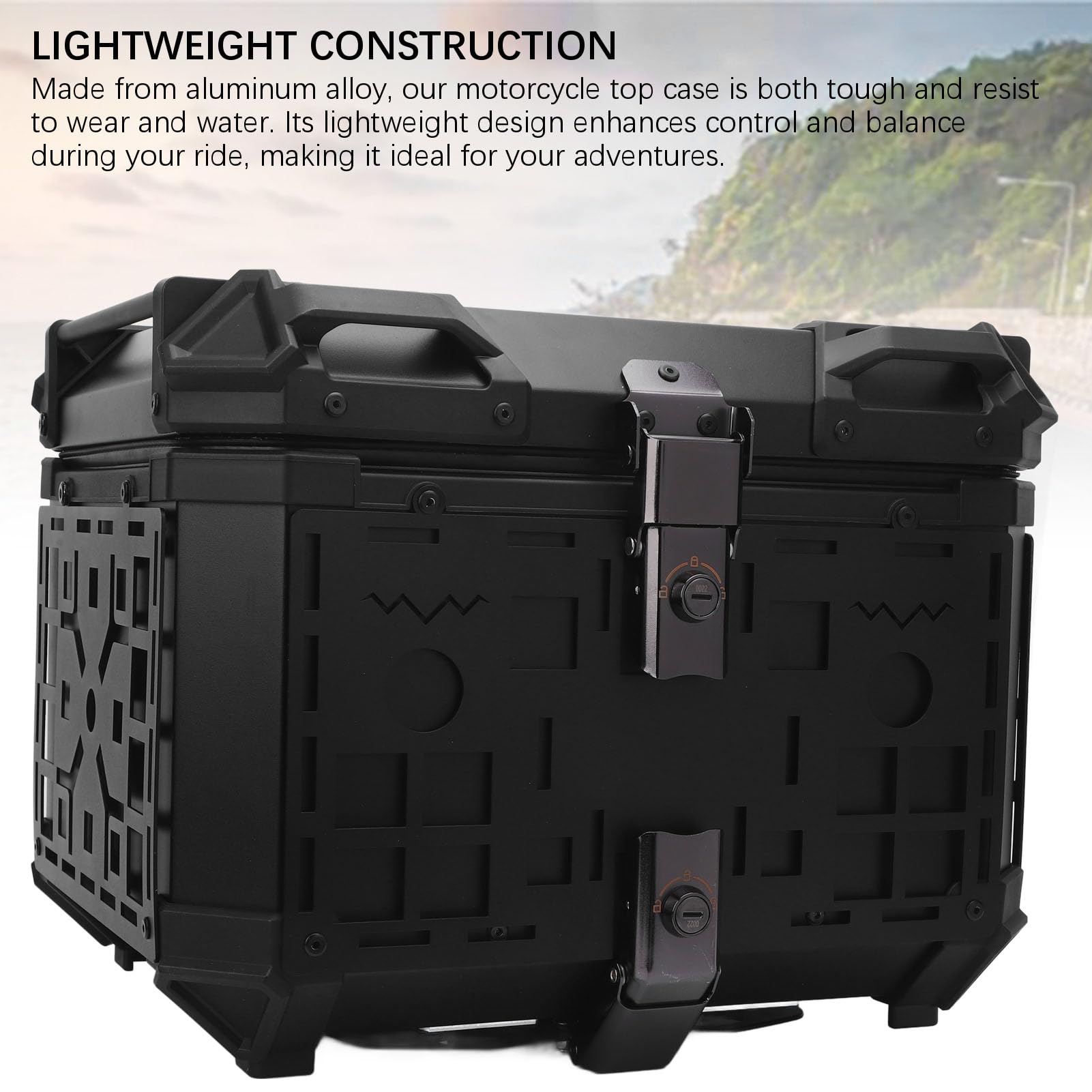Motorrad-Heckkoffer, Leicht, Wasserdicht, 45 L, Aufbewahrungsbox für Tourenfahrer, Aluminiumlegierung, Schwarz