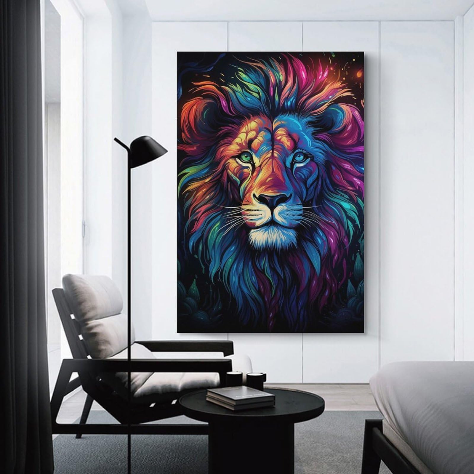 Junmoney Unframe-Style-15 Lion Watercolor Decorative Wall Artwork 16X24inch(40X60cm), For Corridors, Hallways Or Apartment Entries, Home Artwork For First Impressions