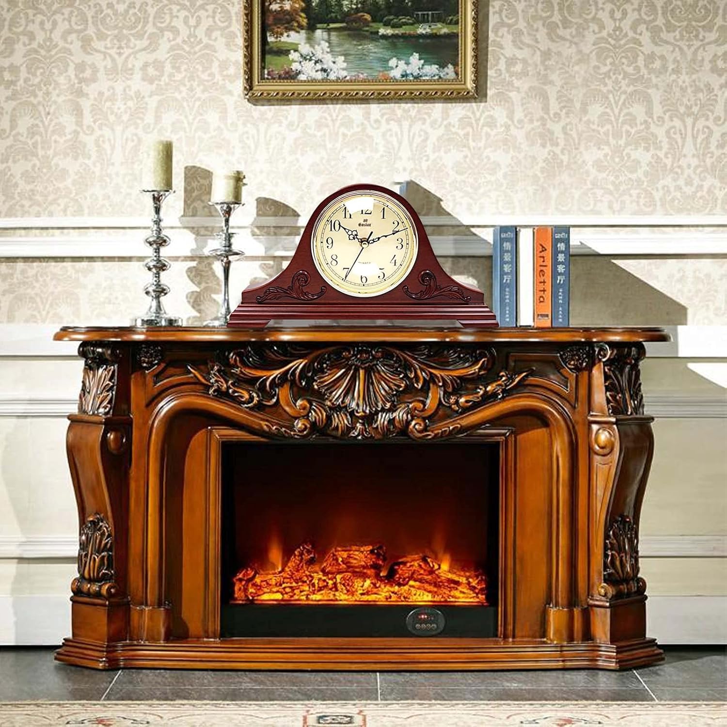 Mantel Clock for Table Decor,Retro Antique Table Clock Grandfather Desk Clock for Fireplace Mantel,Living Room,Bedroom,Tv Stand,Silent Wood Table Clock