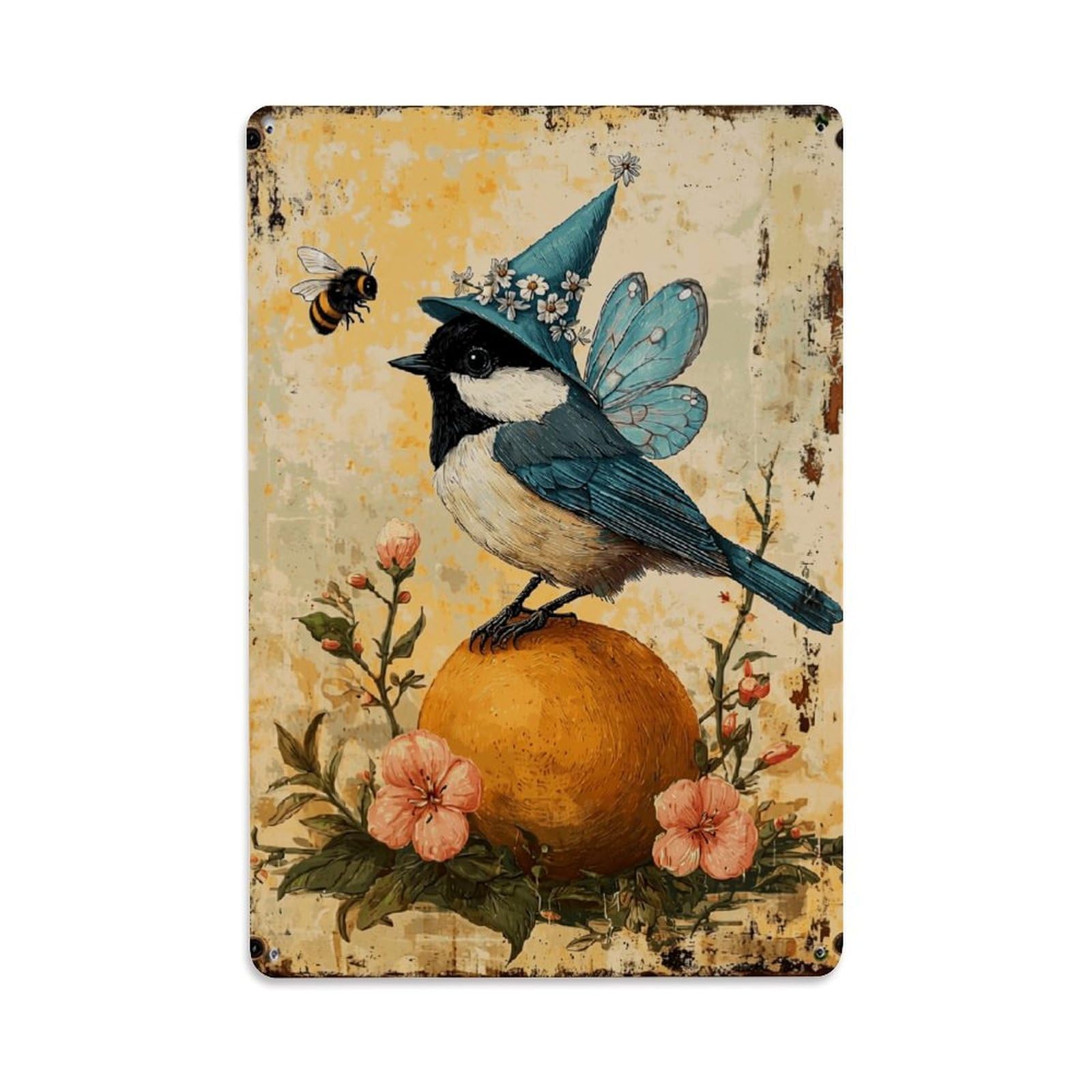 Nestemfo Vintage Whimsical Bird With Fairy Wings Tin Sign Metal Sign, Living Room,Bar, Home, Bedroom Wall Decor,Retro Metal Poster 8X12 Inches