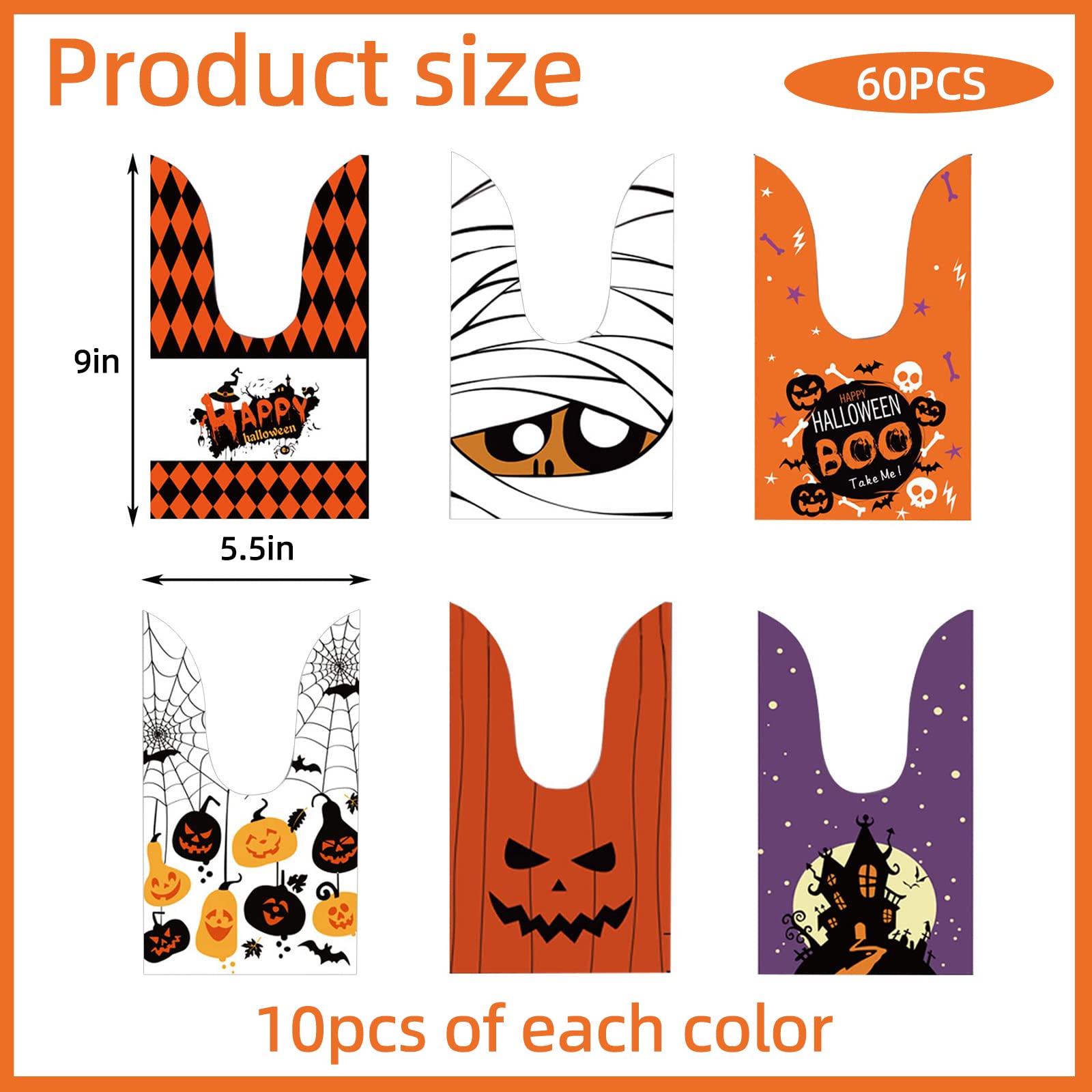 JOINDO 50 Stück Halloween-Leckerli-Taschen Mit Kordelzug - 15,2 X 22,9 Cm, 3 Designs, Erweiterbarer Boden