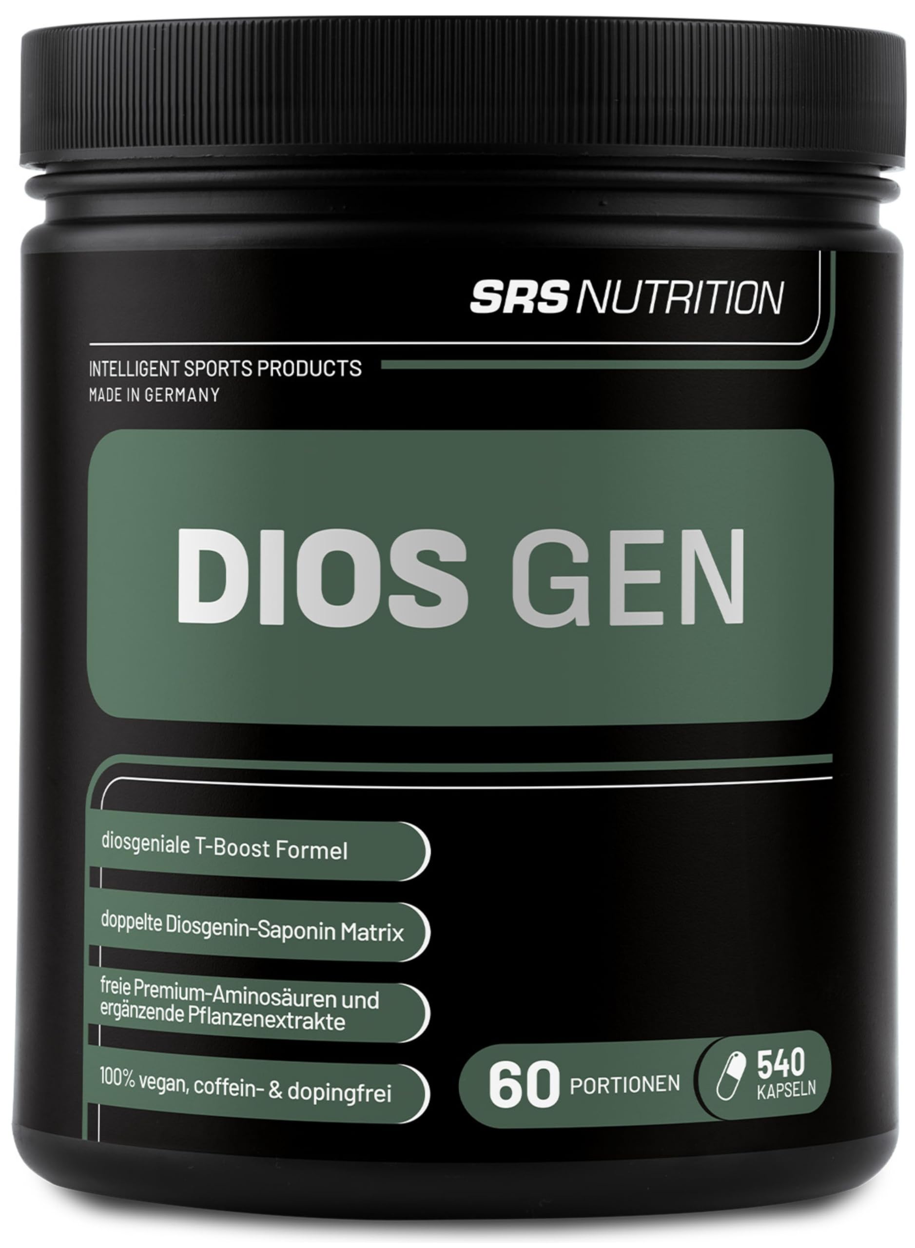 SRS Muscle - Dios Gen, 540 Kapseln | Diosgenetic T-Boost Formula | mit speziellem Tribulus Terrestris, Dioscorea Villosa, Avena Sativa u.a.m. | deutsche Premiumqualität