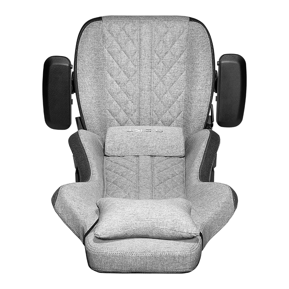 REKT ULTIM8 Plus - Chaise de Bureau Gaming XL Grand Taille en Tissu Premium - Inclinable à 180 ° - Accoudoirs 4D - Coussin Ajustable pour La Nuque - Coussin Lombaire - Supporte 150 Kg (Gris Clair)