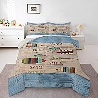 Vista 33 de Lake Life - Juego de edredón de tamaño King, juego de ropa de cama con remo de lago rústico, decoración de casa de lago, regalos para niños, vallas