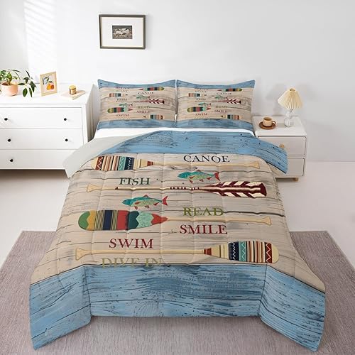 Miniatura 33 de Lake Life - Juego de edredón de tamaño King, juego de ropa de cama con remo de lago rústico, decoración de casa de lago, regalos para niños, vallas