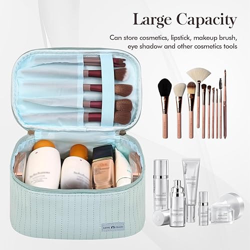 Miniatura 9 de Bolsa de maquillaje de viaje, bolsa organizadora de maquillaje de gran capacidad y almacenamiento, bolsa portátil de piel sintética, bolsa de aseo