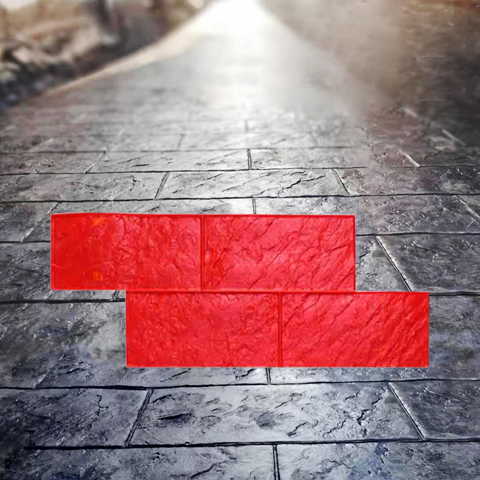 Generisch Zestaw stempli do betonu, prostokątne maty do stemplowania – 4 sztuki, wytrzymałe formy poliuretanowe z uchwytami do dekoracji zewnętrznych, bezszwowa struktura cegieł na ulicach i tarasach