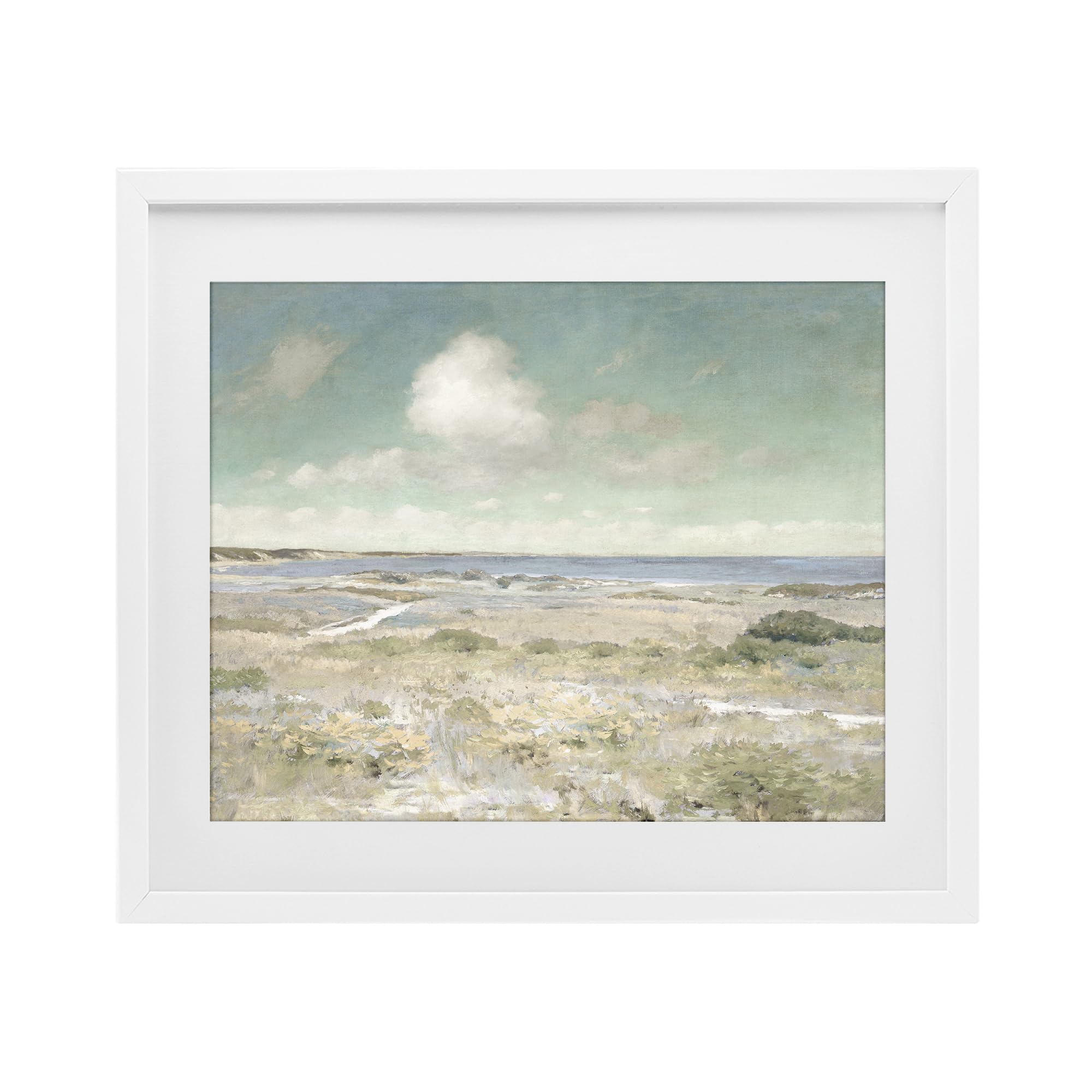 Stupell Industries Coastal White (Textured) 'Water View With Clouds'| Framed Print Under Glass
