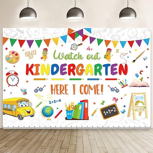Miniatura 1 de MEHOFOND Fondo blanco de 7 x 5 pies para jardín de infantes para el regreso a clases, fondo de jardín de infantes, con texto en inglés "Here I Come